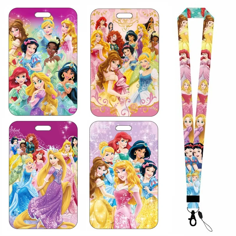 Disney Princess Name Card Student Campus Card Hanging Neck Bag Card Holder Lanyard ID Card Case Drop Shipping