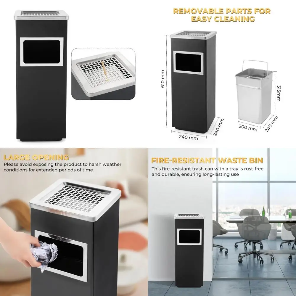 

Stainless Steel Square Outdoor Trash Can with Removable Liners for Commercial Waste Management and Easy Disposal