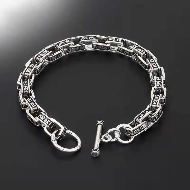 Six-character Proverbs of Tibetan Buddhism Amulet Bracelet Men Women Vintage Square Chain OT Buckle Bracelets Charm Jewelry Gift