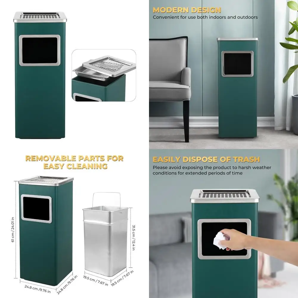 

Commercial Outdoor Stainless Steel Square Waste Container with Removable Inner Bucket for Efficient Disposal and Convenience