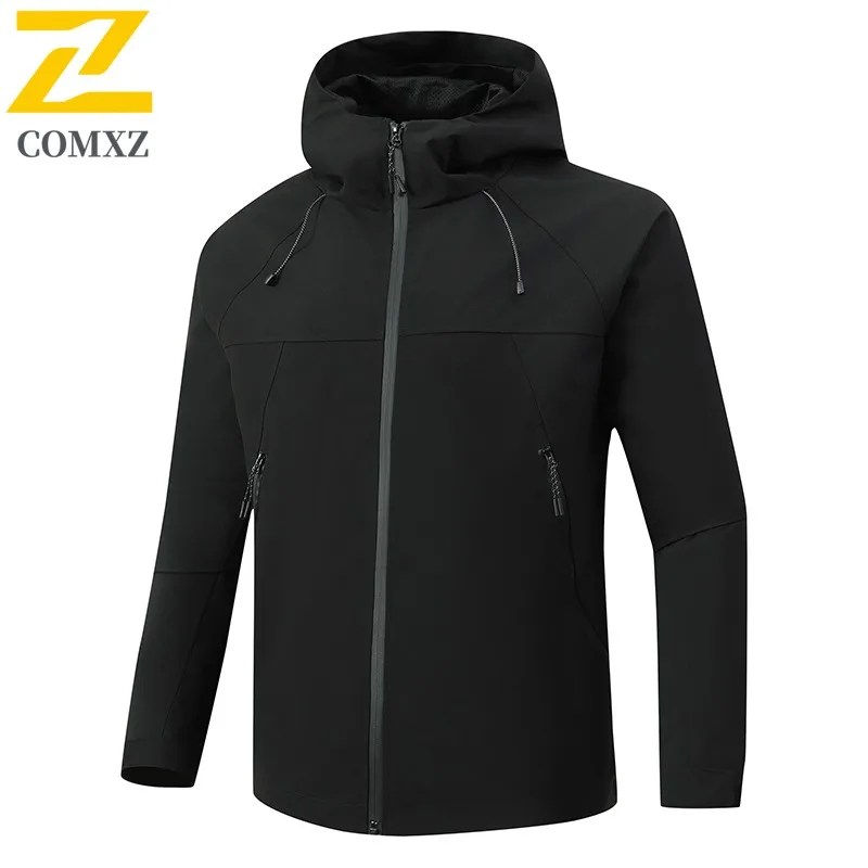 COMXZ Men Detachable Hood Windbreaker Waterproof Outdoor Windproof Lightweight Jacket Hiking Casual Multi-Purpose Sportswear