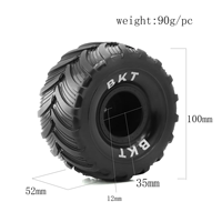 4pcs 100mm 1/16 Monster Truck Buggy Tires Wheel 12mm Hex for 1/18 Losi Mini LMT RC Car Upgrade Parts