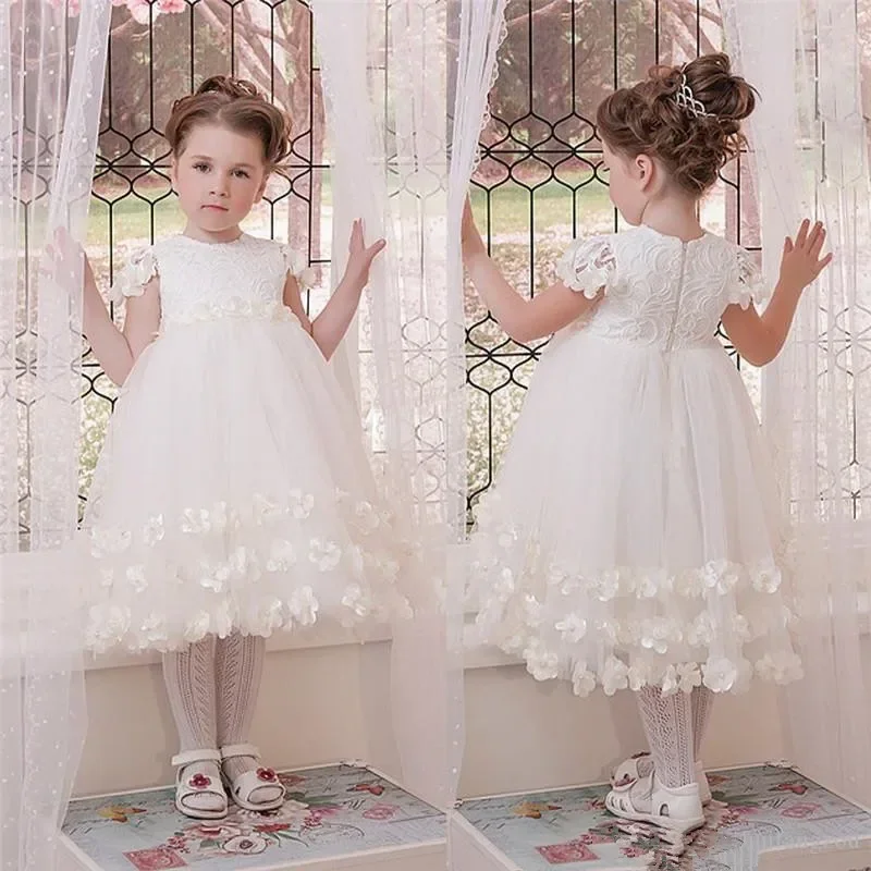 

Lovely Ivory Lace Flower Girl Dress O-Neck A-LINE Knee-Length Baby Girl Birthday Wedding Princess Party First Communion Gown