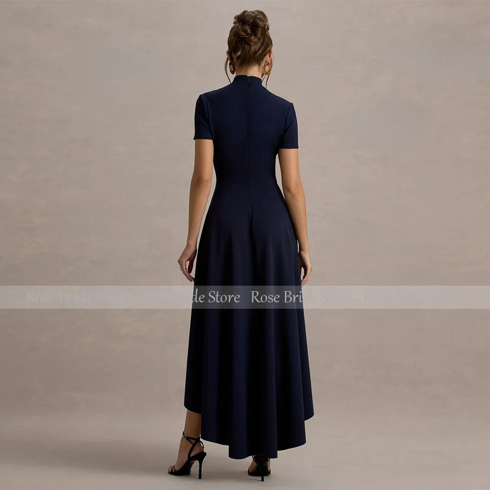 Customized Prom Dresses for Women High Collar Short Sleeves High-Low Cocktail Gowns A Line Asymmetrical Women's Party Dress Midi