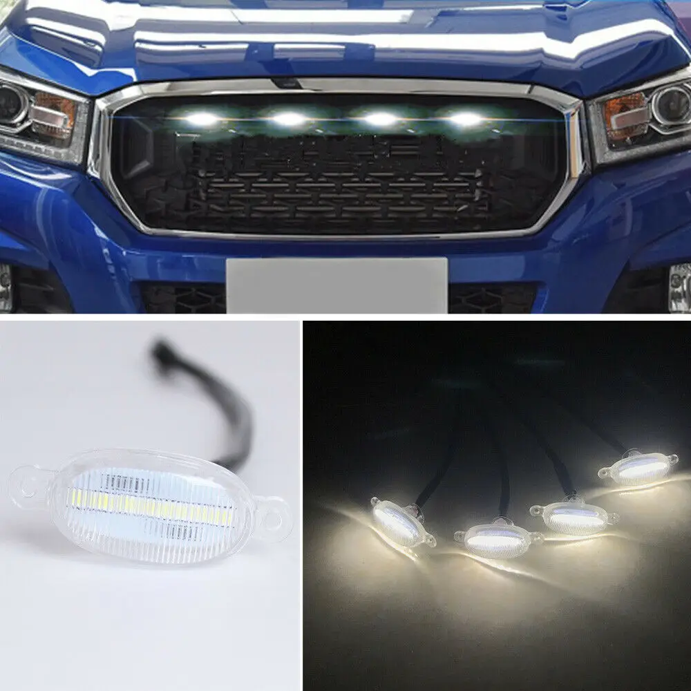 

4pcs White Clear Front Grille LED Lamp Day Running Light for Universal Raptor F150 Car Accesories