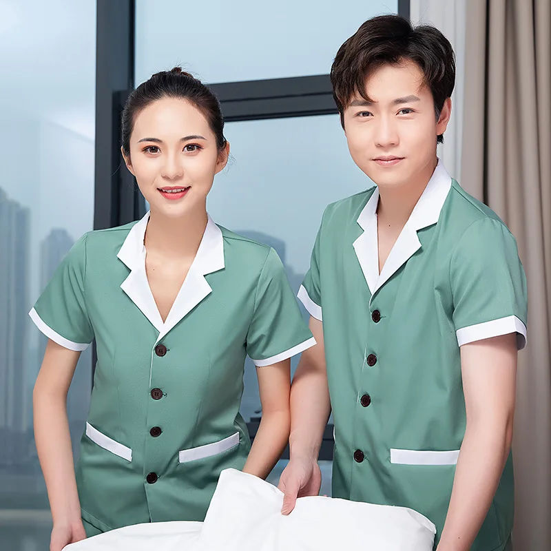 Hotel Guest Room Cleaner Work Uniform Short Sleeve Mall Property Hospital Sanitation Worker Summer Cleaning Suit Set