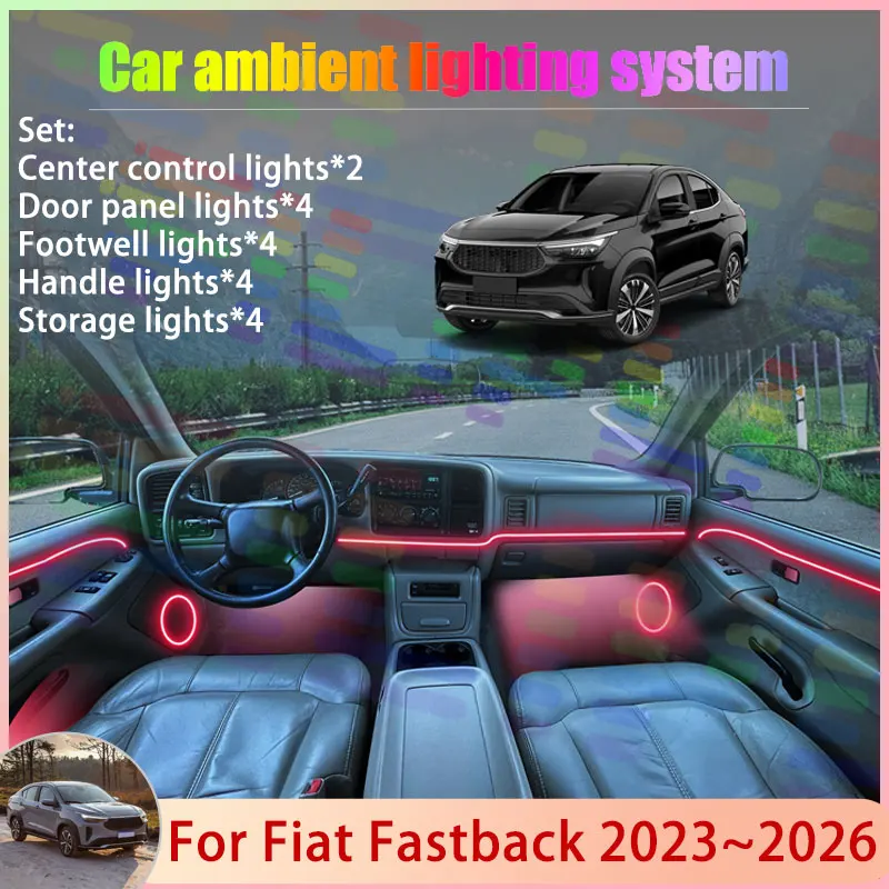 

For Fiat Fastback Abarth 2023~2026 2024 2025 2/18 in 1 Car Atmosphere Light Lamp RGB Shade Ensemble Streamer Atmosphere Set Auto