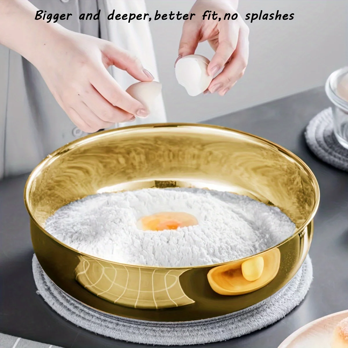 1-3pc Gold Stainless Steel Large Mixing Bowl, Multi-purpose Kitchen Basin for Dough Kneading Salad Food Preparation