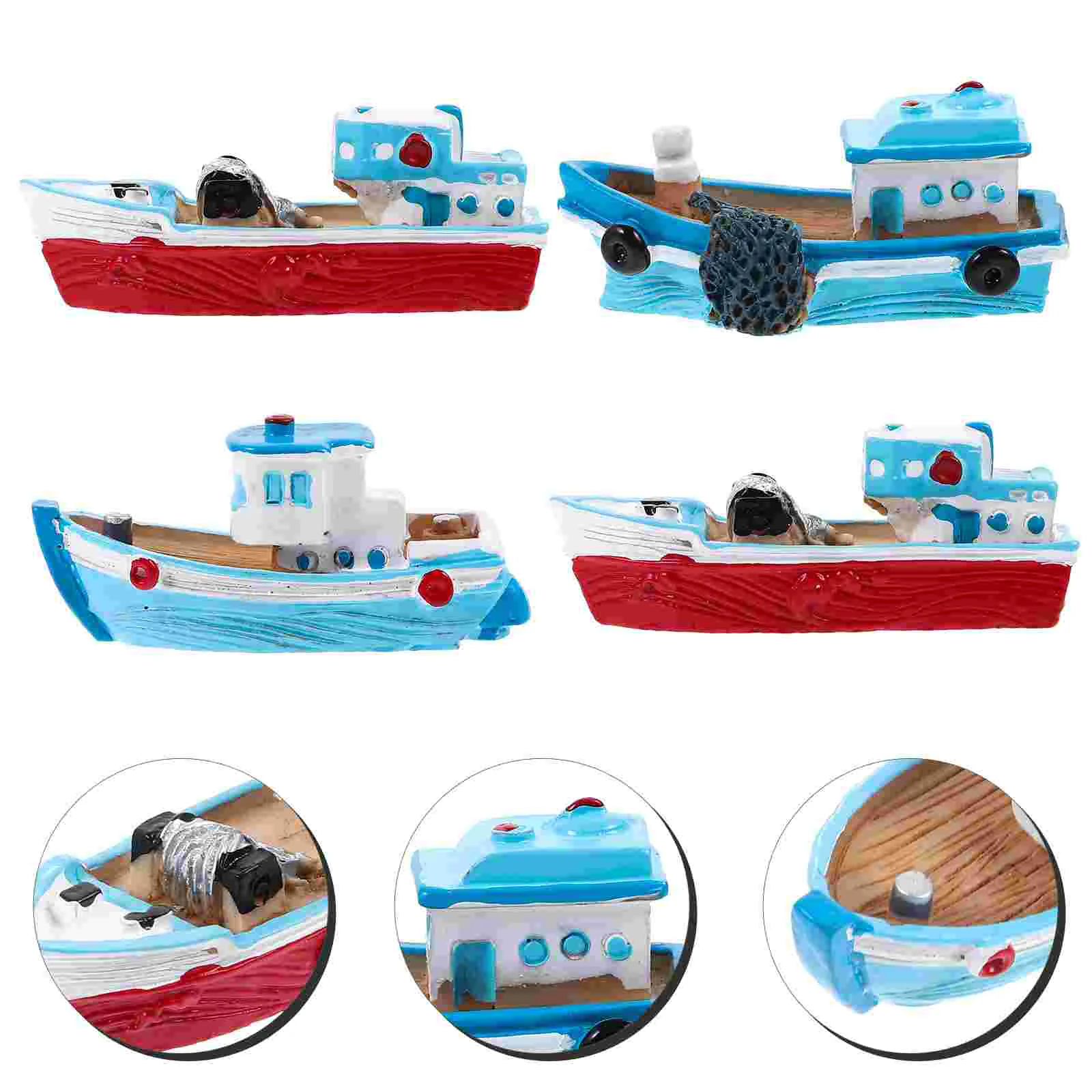 Ornements miniatures de bateau de pêche, jouet de décor en résine, décoration nautique pour bureau, modèle de soleil, maison de courses pour enfants, 4 pièces