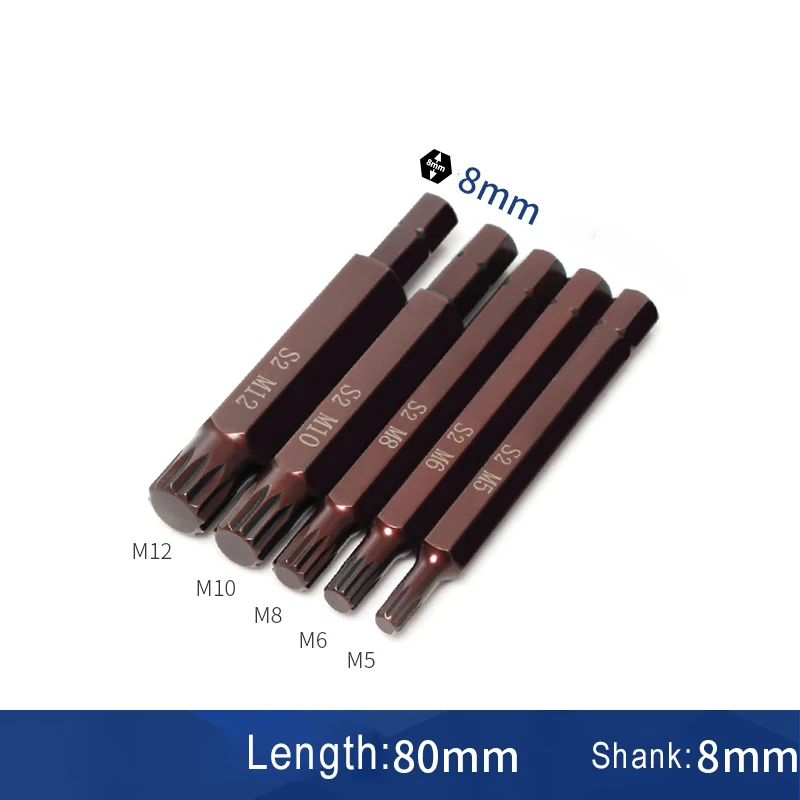 27pcs 80mm Long 5/16 inch 8mm Hex Shank Heavy Impact Slotted Torx Phillips Screwdriver Bit Cross/ 12 point Spline bits Tool kits