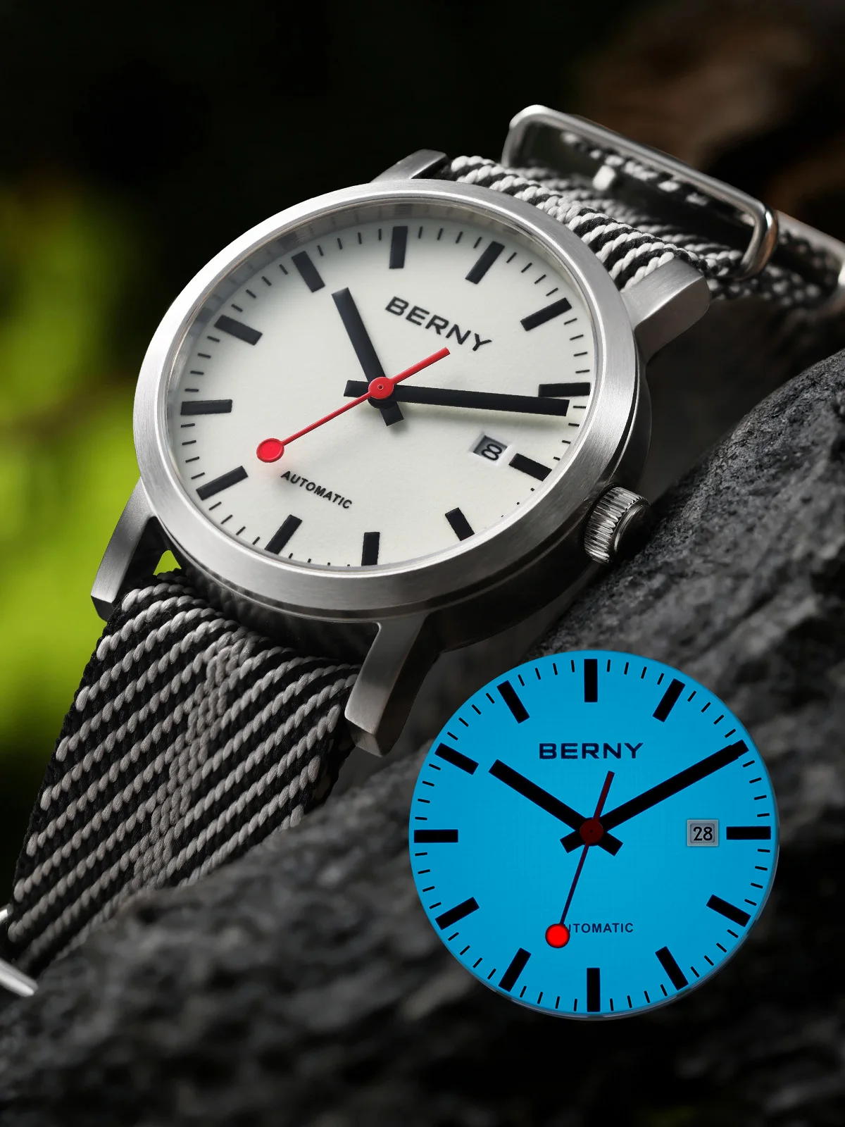 BERNY Automatisch Horloge Heren 40mm Lichtgevende Track Time Dial MIYOTA 8215 Nylon Band Saffier 50M Waterdicht Heren Mechanisch Horloge - afbeelding 2