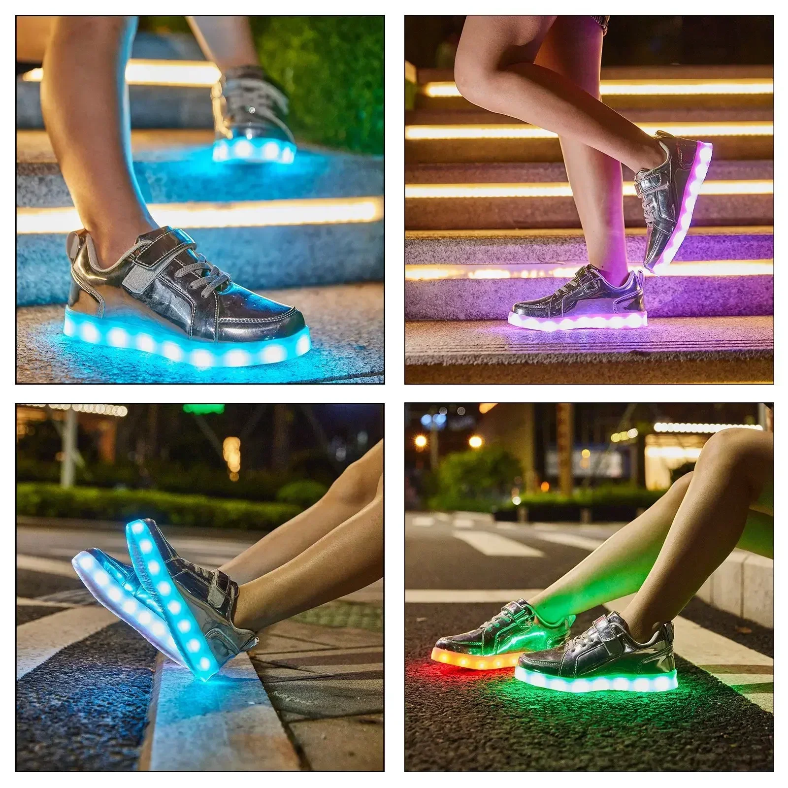 Children Sport Shoes LED Luminous Shoes Leather Flat Board Shoe USB Charging Light Up Sneakers Boys Girls New Casual Footwear