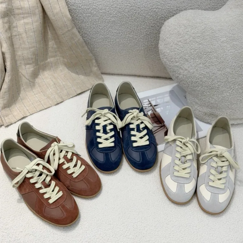 Vintage Samba Genuine Leather Sneakers Women Breathable Calfskin Upper Sheepskin Lining Flat Shoes 35-39