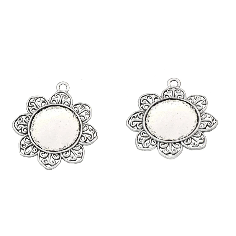 10pcs Charm For Handmade Jewelry DIY 25mm Round Cabochon Cameo Crafts Bracelets Flower Silver Plated Jewelery Components