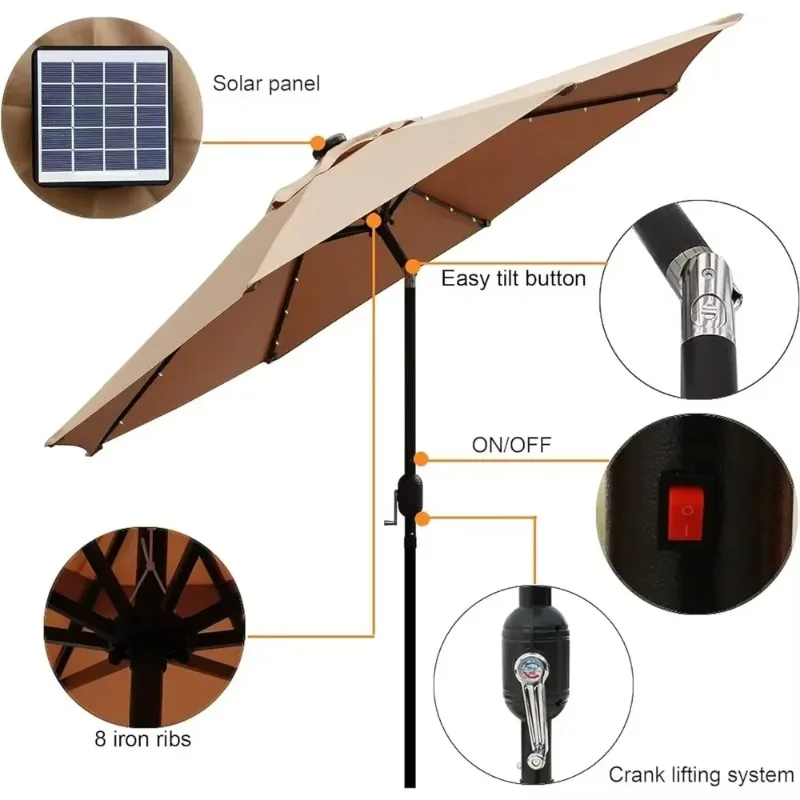 

Lighted Patio Umbrella, Table Market Umbrella, Outdoor Umbrella for Garden, Deck, Backyard, Pool and Beach，9 Ft