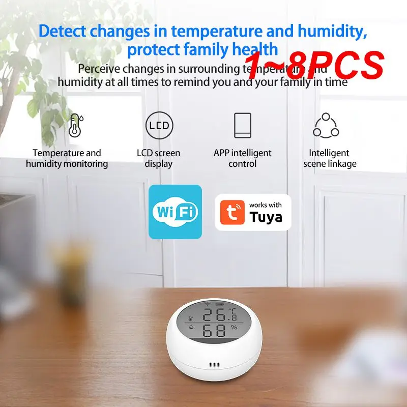 

1~8PCS Tuya Smart Home Temperature And Humidity Sensor With LED Screen Works With Assistant and Tuya Hub