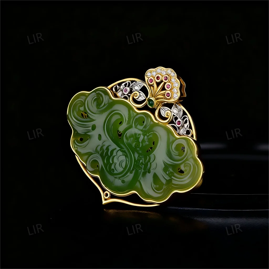 قلادة LIR S925 من الفضة: قلادة تخريمية مجوفة من اليشم الهيتي الطبيعي "Jade Phoenix". |   الحظ الوظيفي + شهادة المجوهرات