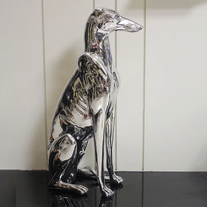Nordic Large Home Decor Electroplate Resin Greyhounds Dog Sculpture Landing Ornaments Home Living Room Decoration Animal Statues
