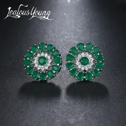 JY Luxury Green Blue White Flower AAA Cubic Zirconia Stud Earings For Women Bridal Party Fashion Jewelry brincos AE475