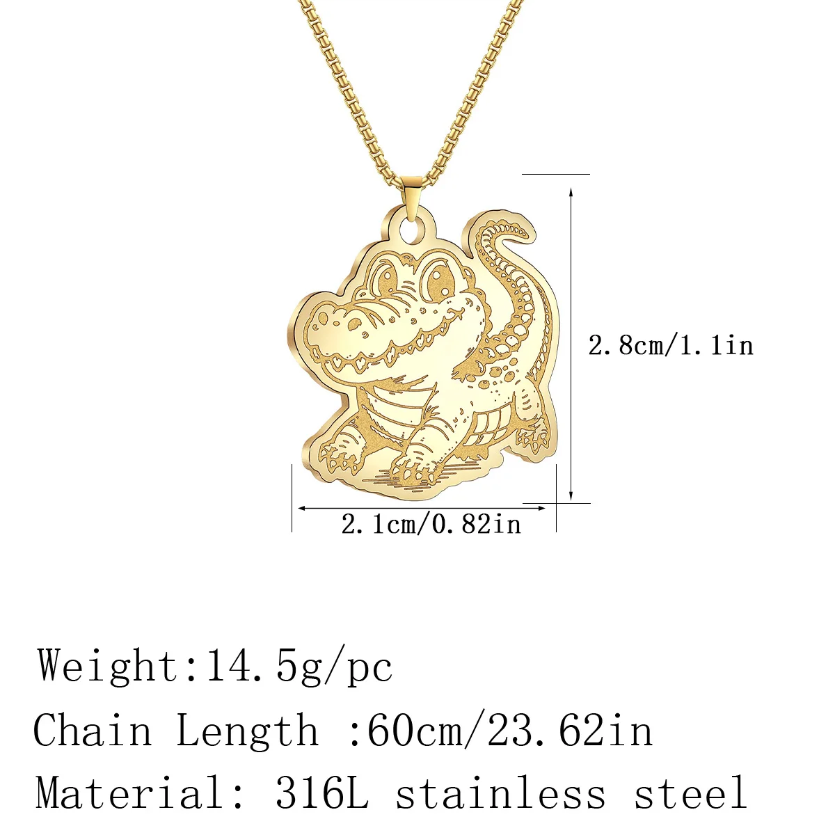 Kinitial Stainless Steel Animal Crocodile Necklace Men's Vintage Hip Hop Punk Biker Charm Pendant Necklace Gift Animal Jewelry