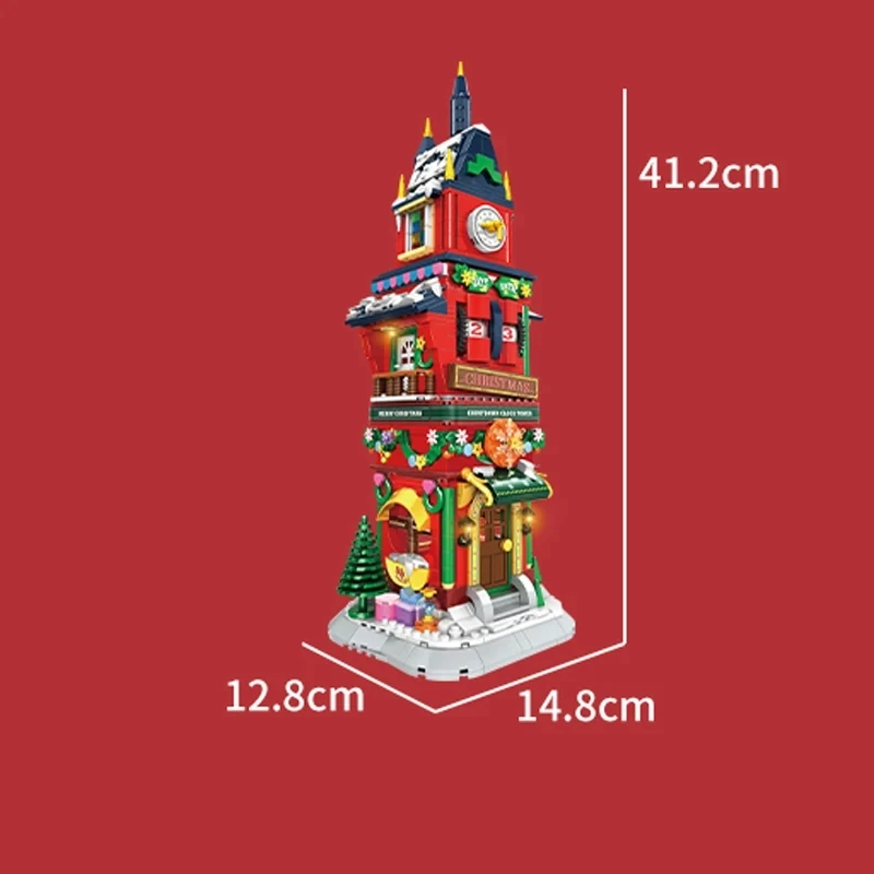 2023 City Creativity Winter Village Christmas Eve Count Down Tower Model Building Blocks Bricks Kids Toys Christmas Gift