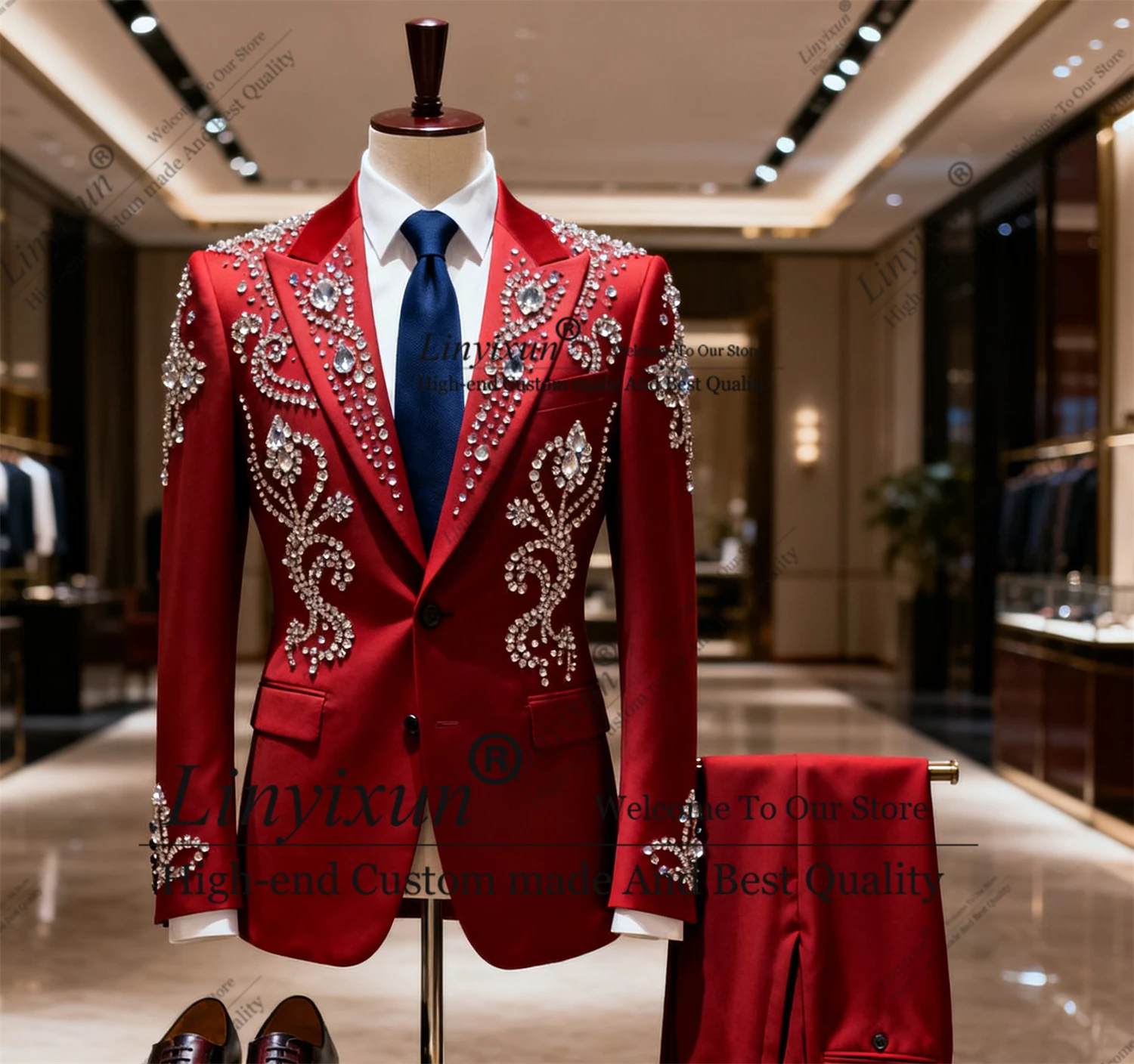 

Роскошные наряды со стразами, мужские костюмы с остроконечными лацканами, смокинги для жениха, комплект из 2 предметов, пиджак для выпускного вечера, тонкий индивидуальный Ropa Hombre