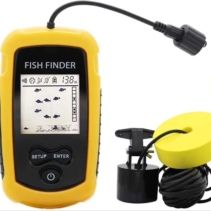 Fish Finder Transducer 200Khz - เครื่องหาปลาโซนาร์แบบพกพา 100 เมตร พร้อมสัญญาณเตือน ครอบคลุมโซนาร์ 45