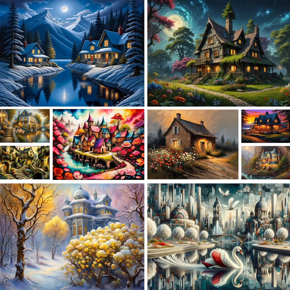 Landscape Dream Villa Pre-Printed 11CT Cross-Stitch Set DIY Embroidery Needlework Craft Painting Hobby Jewelry Needle Package