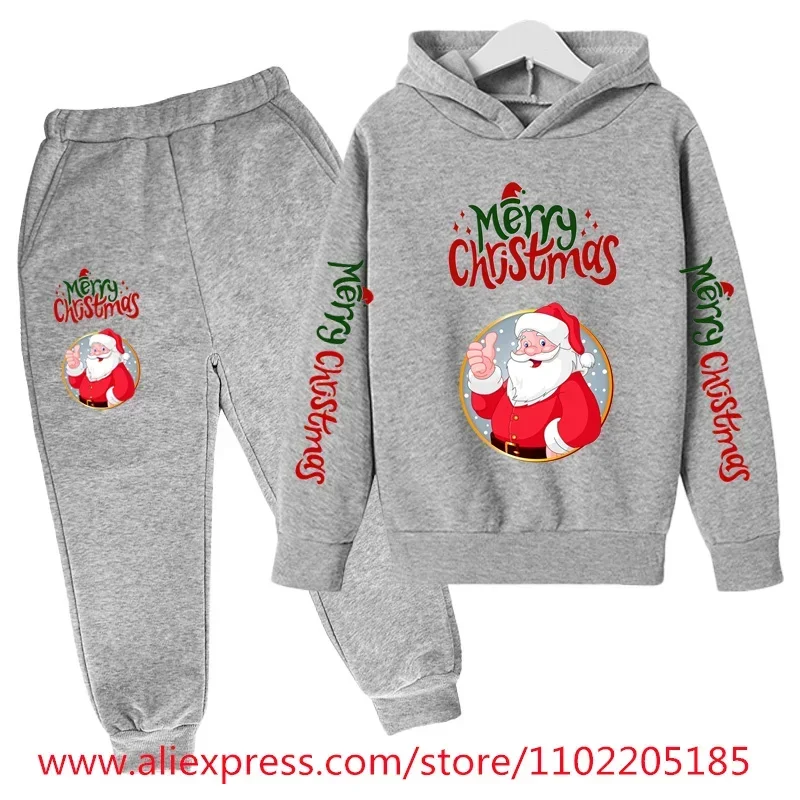 Christmas Hoodie Set Kids Clothes Girls Hooded Tracksuit Boys Santa Claus Sweatshirt 2pcs Children Stranger Things Clothing