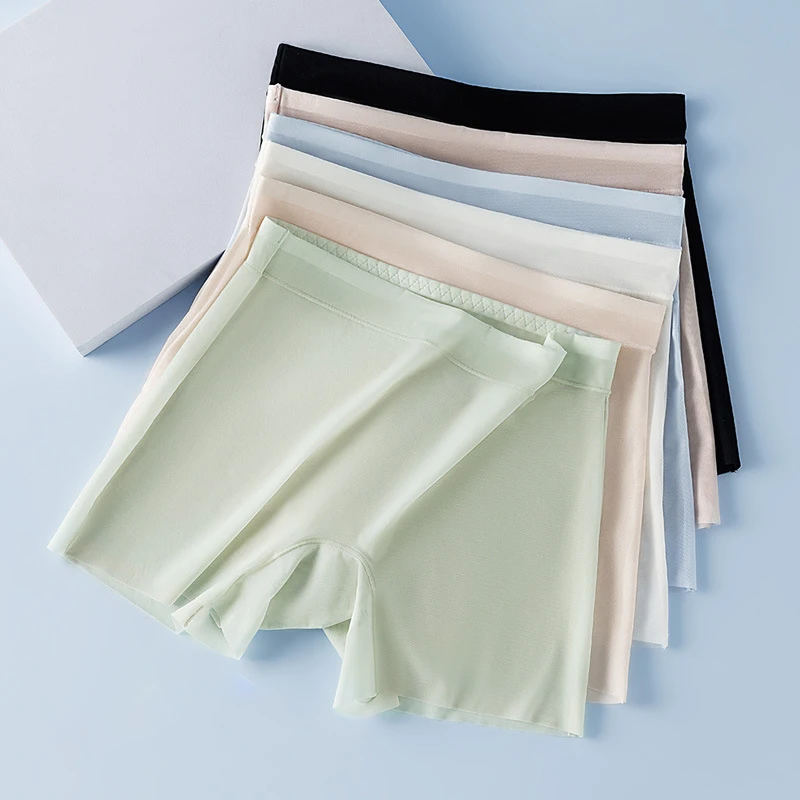 Women\'s Summer Panties Ice Silk Underwear Lingerie Large Size Thin Boyshorts Female Seamless Under The Skirt Safety Short Pants