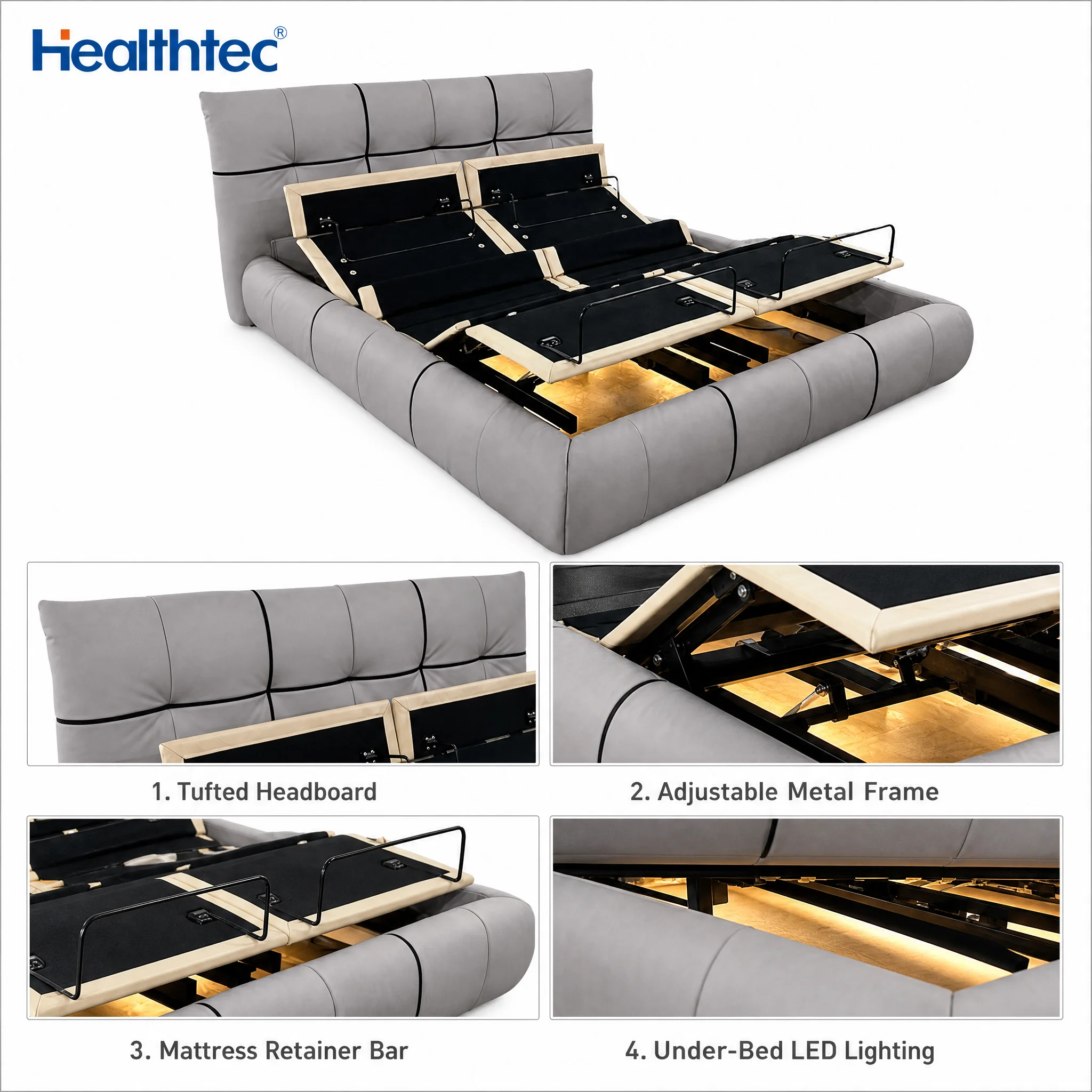 Foshan Modern Split King Metal Frame Sleep Monitoring System Vibration Massage Electric Smart Adjustable Bed