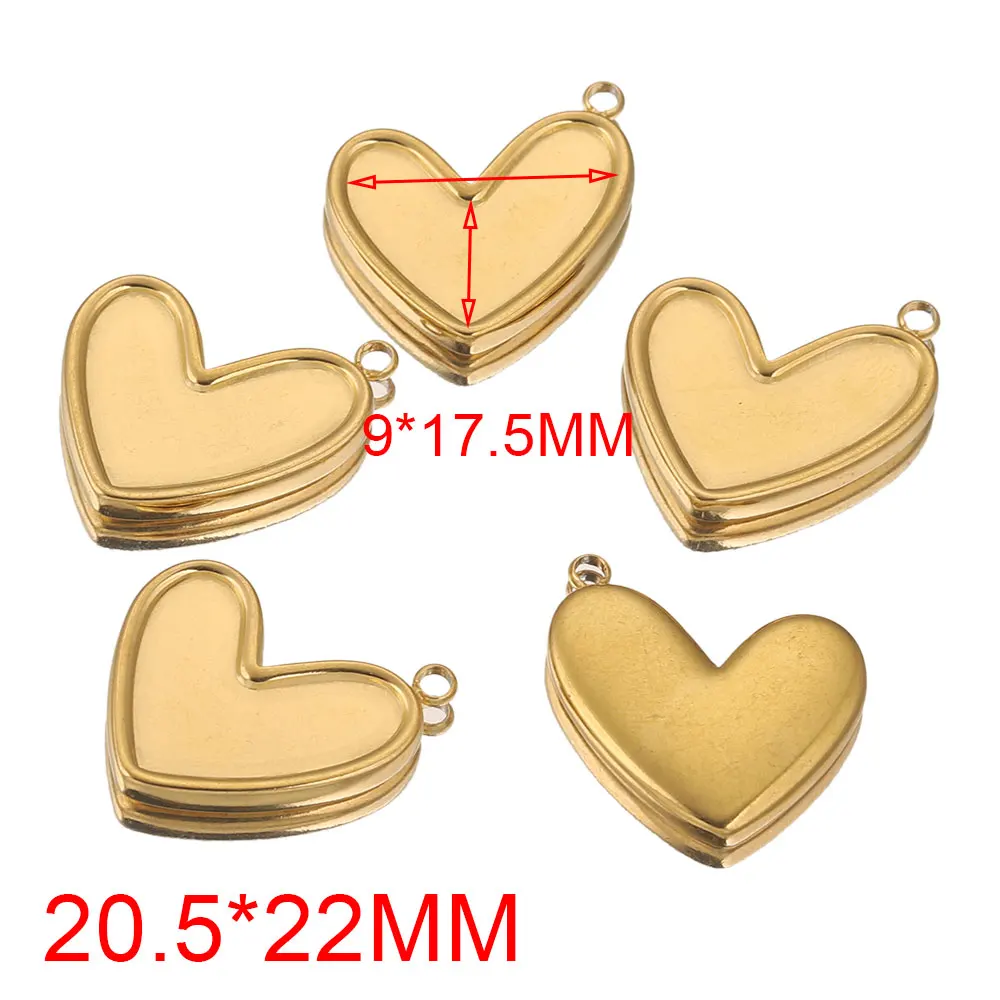 5pcs Stainless Steel Plated Gold Cartoon Heart Charms Pendant Blank Base Diy UV Resin Cameo Earrings Jewelry Making Supplies