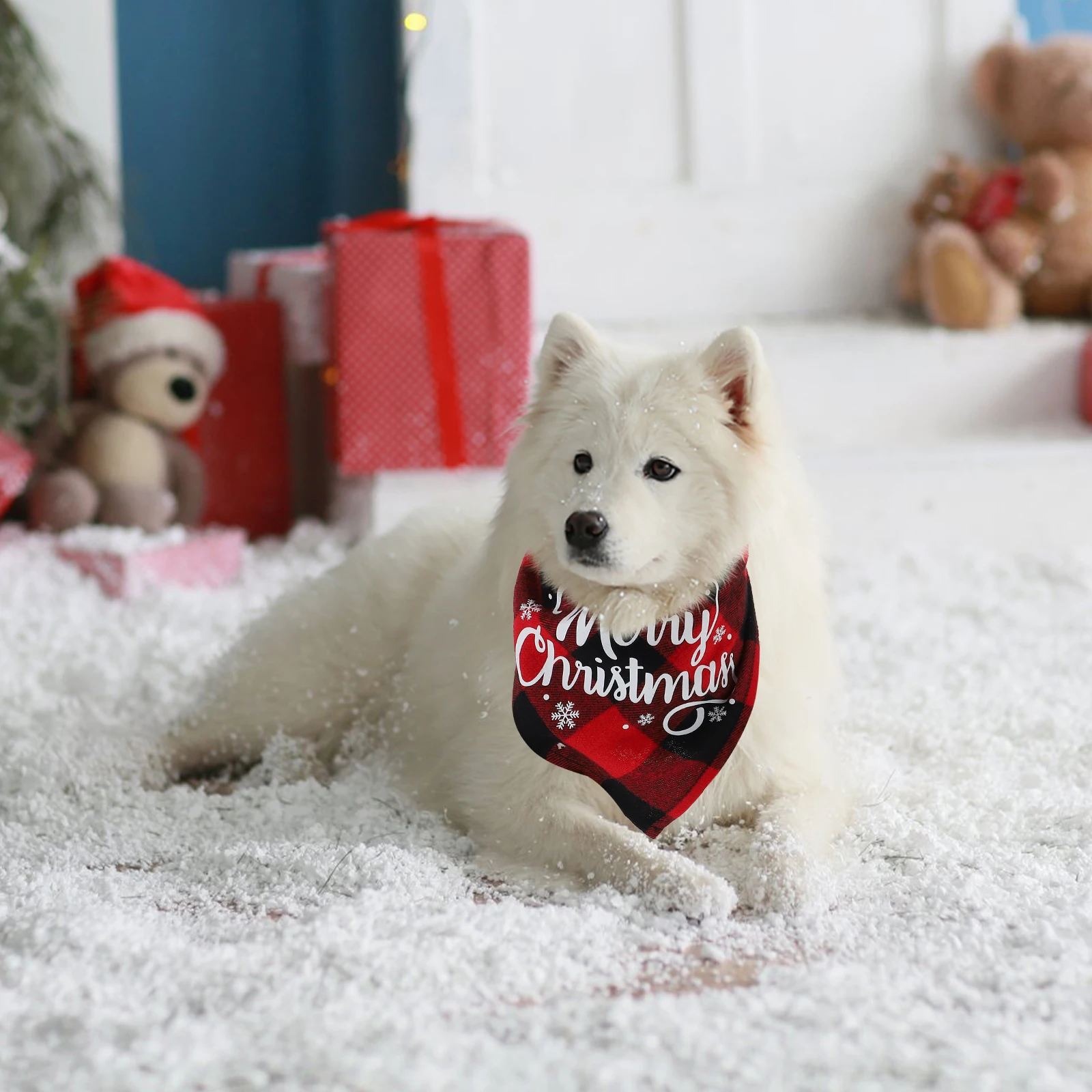 

2 Pcs Dog Bib Puppy Christmas Plaid Scarf Drool Bibs Xmas Pet Scarves Triangle Supplies