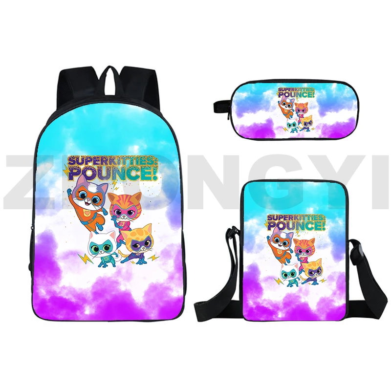 

16 Inch SuperKitties Backpack Softback Zipper Cartoon Bookbag 3D Anime Fashion Casual School Bag Large Bagpack Travel for Girl