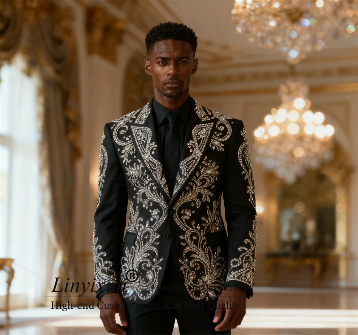

Высококачественные смокинги со стразами, мужские костюмы, комплекты из 2 предметов, пиджак для выпускного жениха, индивидуальный свадебный облегающий вечерний костюм для мужчин