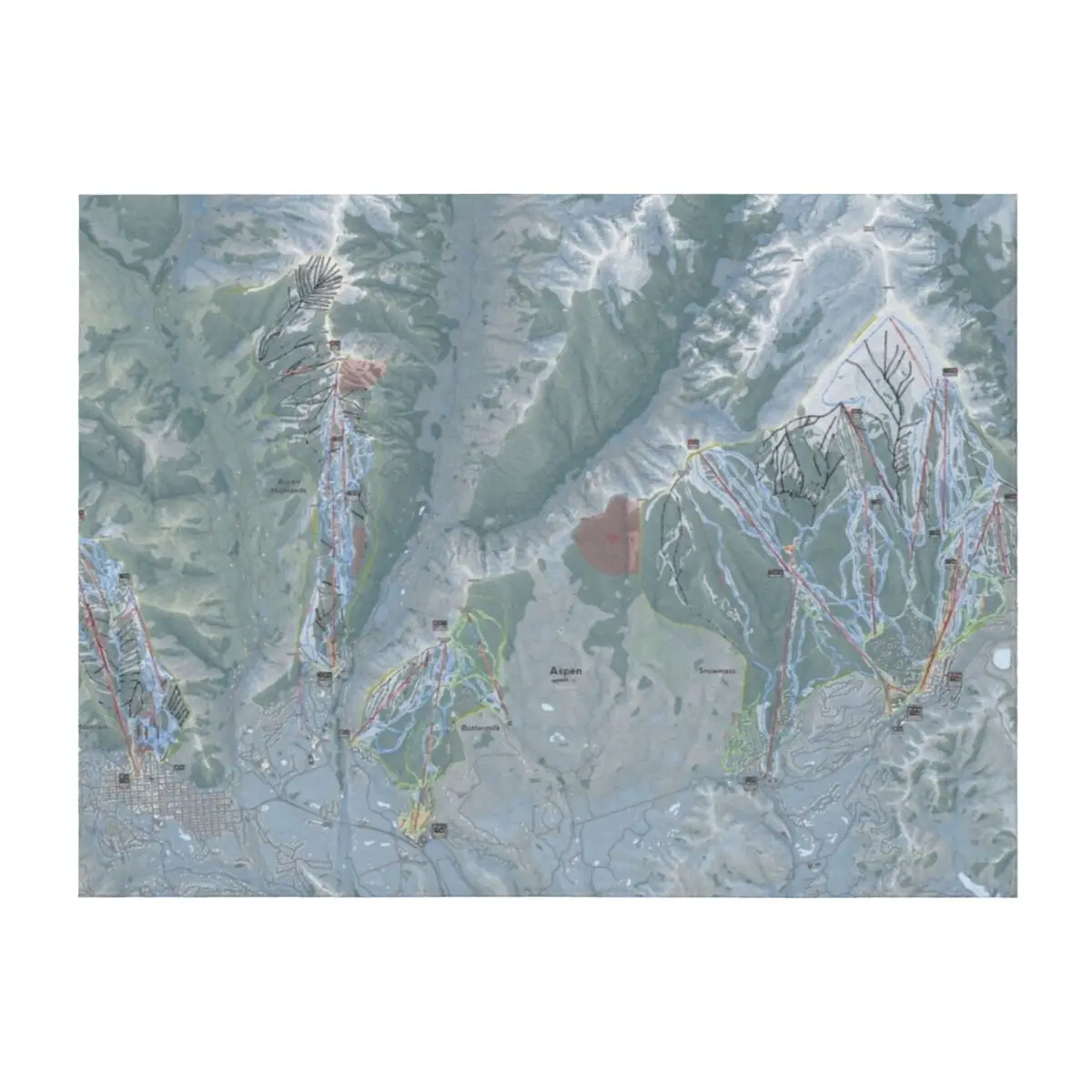 

Aspen Snowmass Resorts Trail Map Throw Blanket Luxury Bed Soft blankets ands Blankets