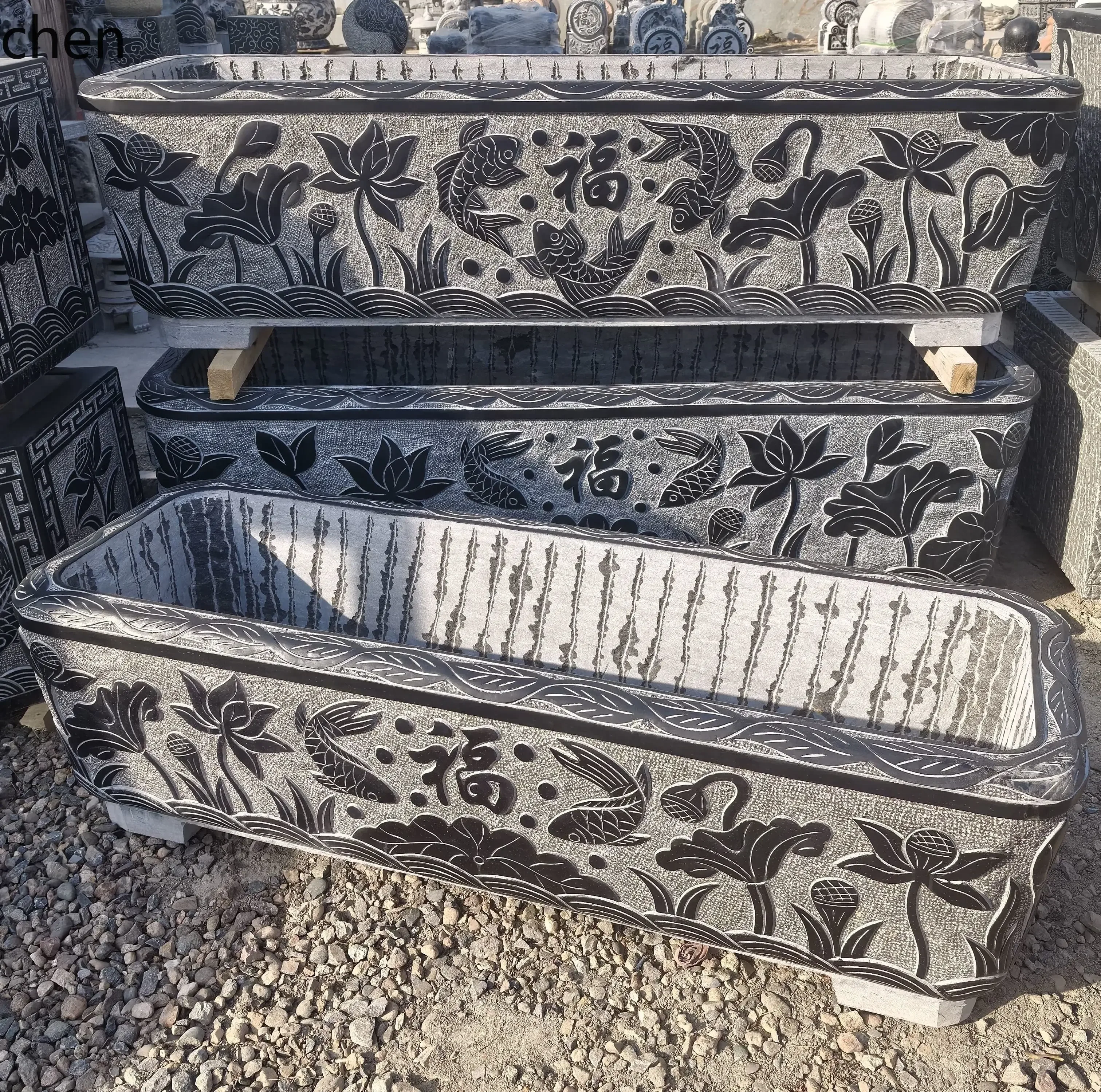 b7-WL bluestone rectangular fish tank flower pot lotus stone sink fish stone tank courtyard landscaping lucky pot outdoor