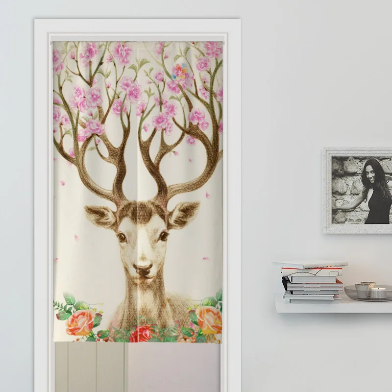 Cartoon animals changing room Curtain Privacy Partition Doorway Curtains Kitchen Entrance Noren Linen Hanging Half-curtain