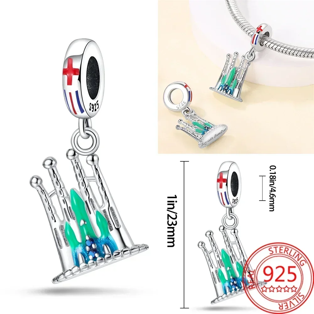 Authentique breloque en argent regardé 925, statue de pages, breloque perlée, convient au bracelet Pandora, bijoux de bricolage, voyage en voiture,