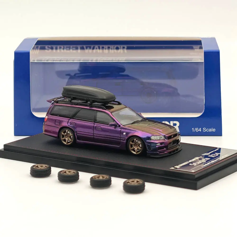 1:64 STREET WARRIOR SW for Stagea GTR R34 Purple with Accessories Diecast Models Car Limited Collection Auto Toys Gift