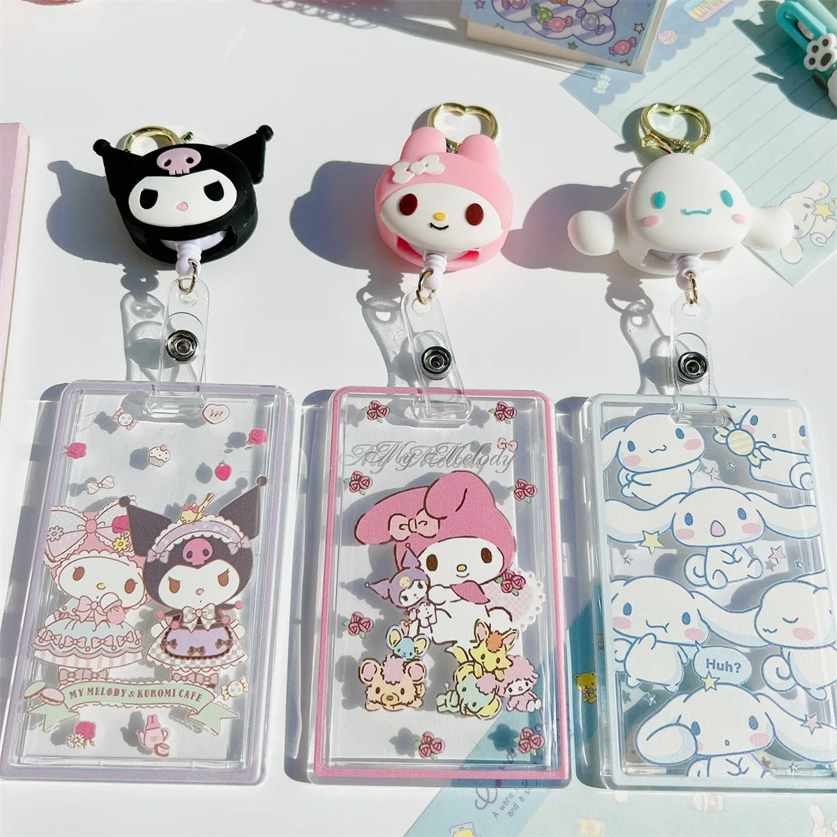 

New Sanrio My Melody Cute Retractable Card Holder Keychain Kawaii Cinnamoroll Kuromi Gift Student Door Card ID Card Storage Gift