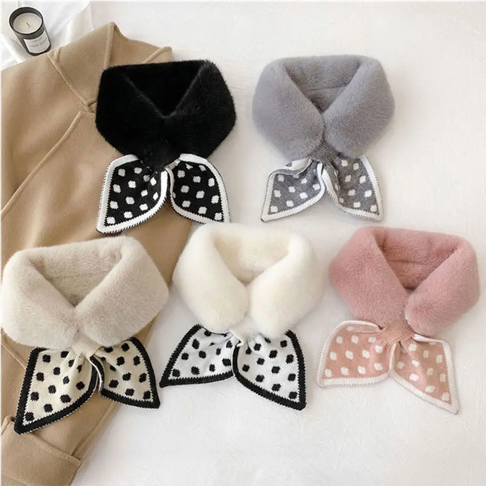 New Fashion Bow Plush Knit Soft Warm Scarf Women Winter Faux Rabbit Fur Thicken Windproof Lady Cross Scarf