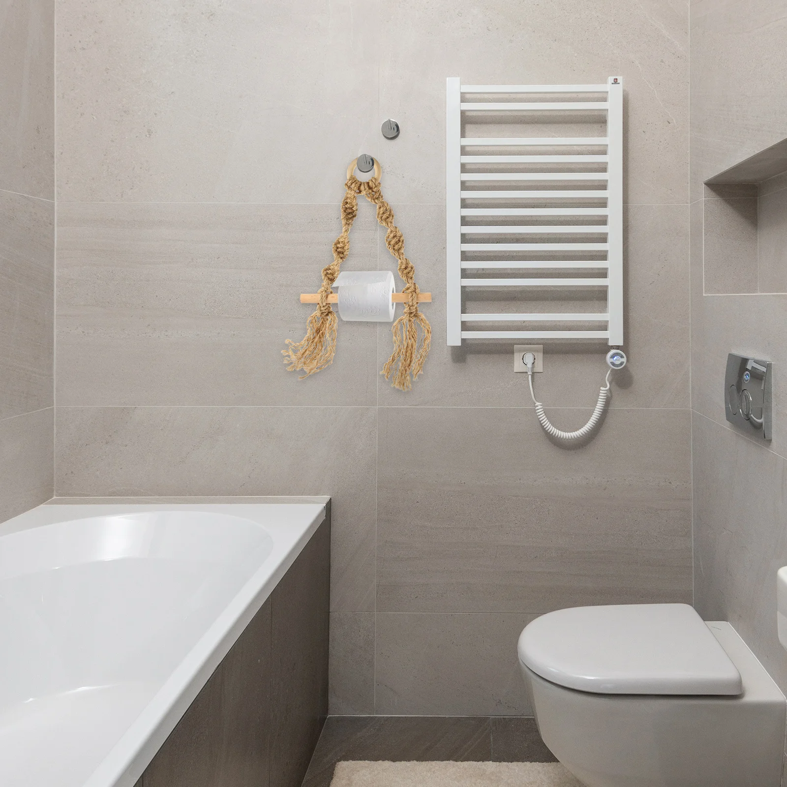 

Boho Macrame Wall Hanging Toilet Tissue Holder Roll Paper Towel Rack Bathroom Closet Laundry Kitchen Decor