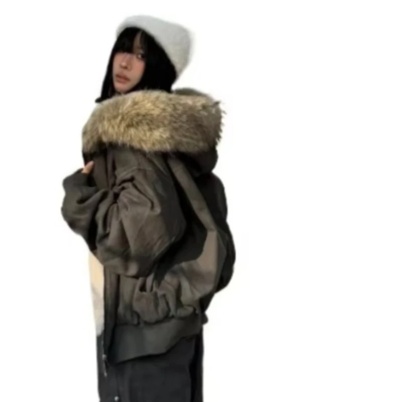 Women's Winter Pie Overcomes Velvet and Thickened Short Jacket Cotton Clothes American Retro Black Seat Mountain Carving Jacket