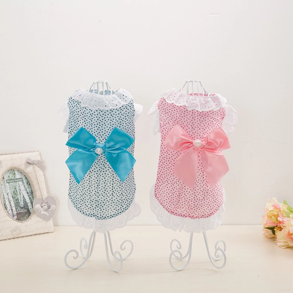 

Dog Dress Butterfly Bow Pet Clothes Short Sleeve Skirt for Small Dogs Warm Comfortable Fall Winter Fashion Lace Design Party