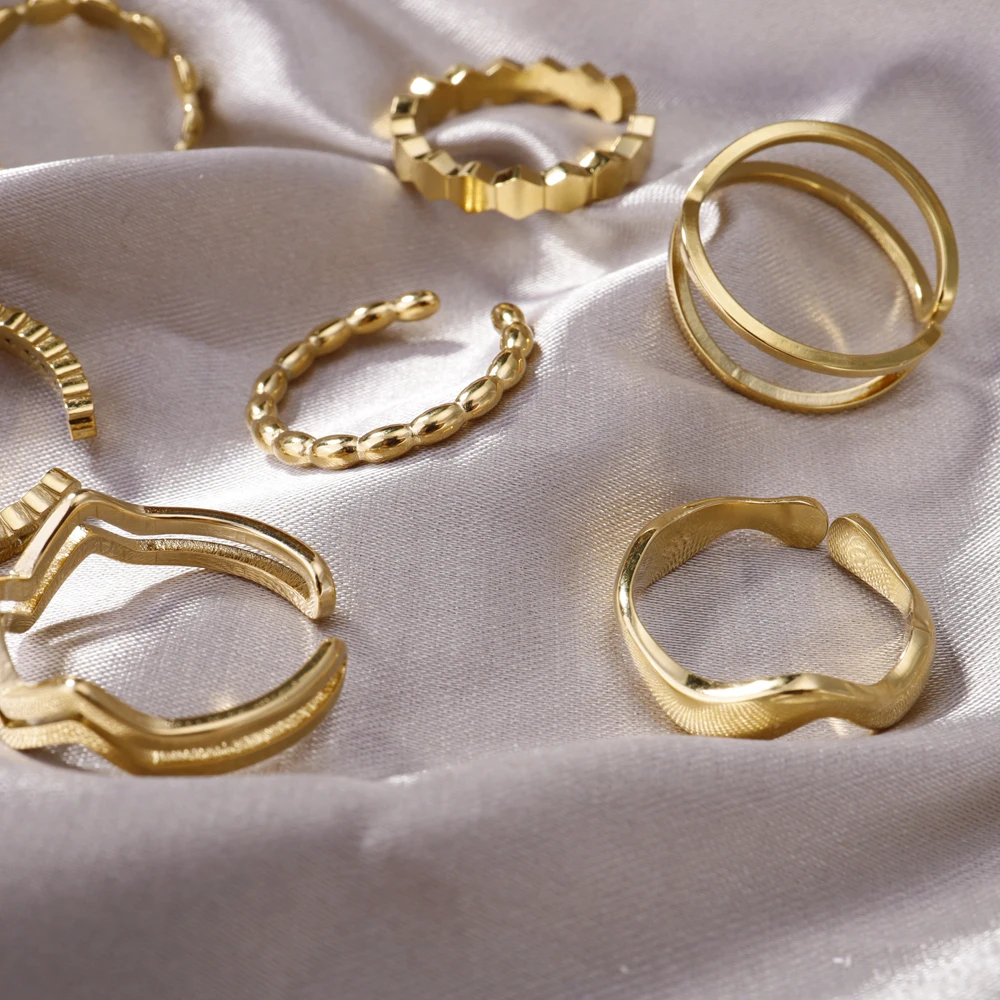 WILD & FREE New In Trendy Stainless Steel Golden Adjustable Rings for Women Geometric Charm Aesthetic Waterproof Jewelry