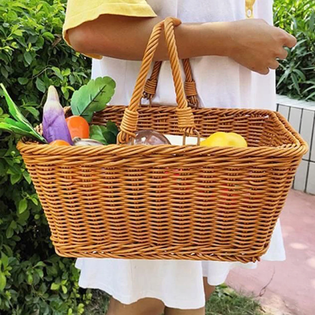 

Woven Storage Basket Multi-Purpose Handheld Picnic Basket Stylish Decorative Flower Basket