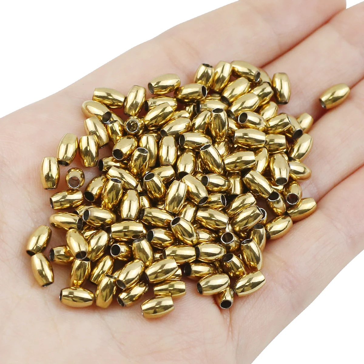 Rice Shaped Gold Color Stainless steel Beads 30pcs Olive Round Loose Beads for Jewelry Bracelet Making DIY materials accessories