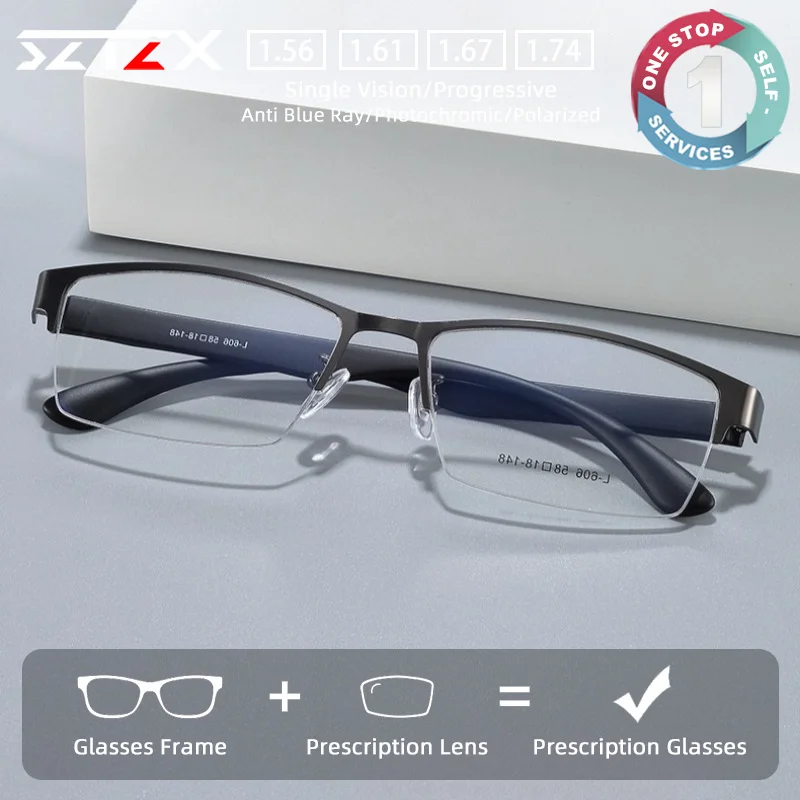 SZTZX Lunettes de vue confortables et minimalistes, élastiques, anti-lumière bleue, pour hommes, lunettes de myopie, lunettes de lecture progressives personnalisées