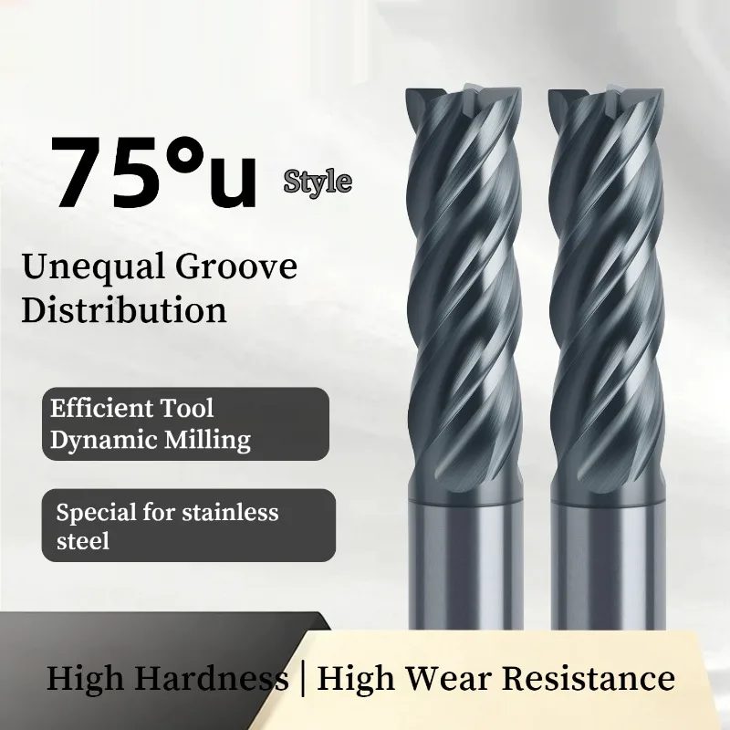 

HRC72 Carbide End Mill 4Flute U Groove Square Router Bit High Efficiency Dynamic Milling Tool